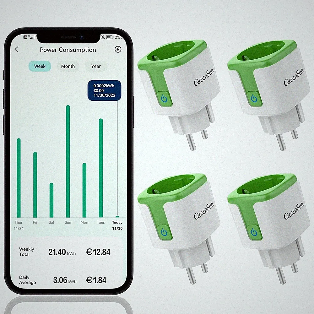 1/2/4x GreenSun Stromzähler für Steckdose Wlan Smart Steckdose mit Strommessung