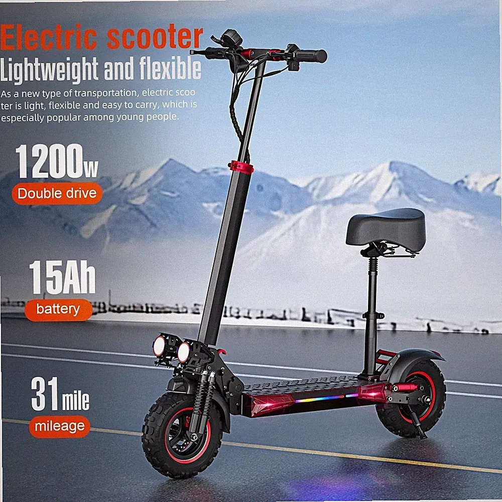 11 Zoll Elektroroller E-Roller 1200W 48V/18Ah Klappbar E-Scooter Mit Sitz 34mph