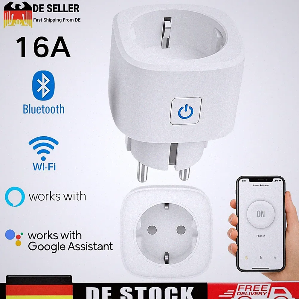16A WLAN Smart Steckdose mit Stromzähler Zeitschaltuhr Alexa Google Home Tuya