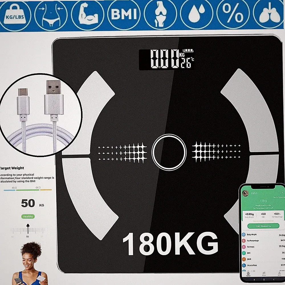 180KG DIGITALE PERSONENWAAGE SMART KÖRPERFETTWAAGE KÖRPERWAAGE BLUETOOTH MIT APP