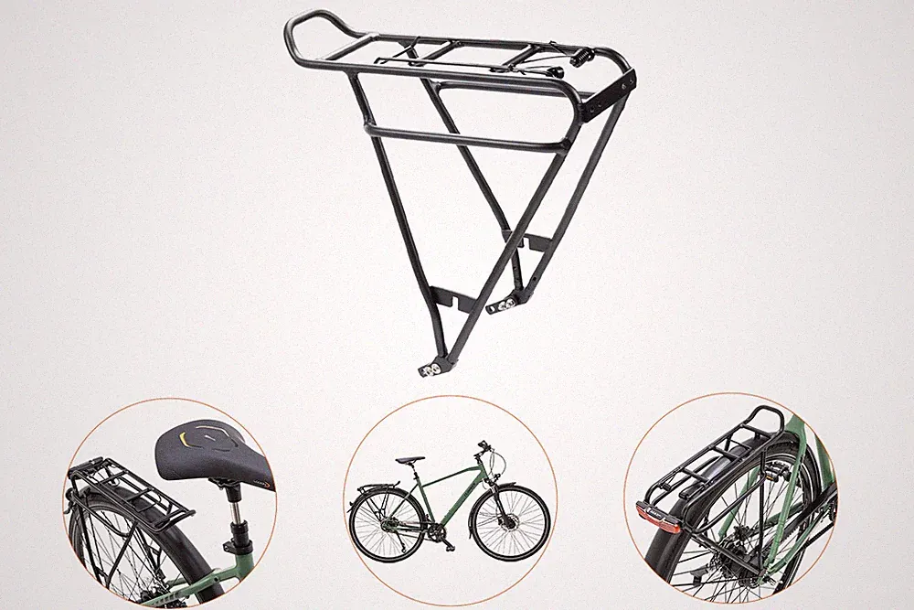 28 Zoll Fahrrad Gepäckträger hinten schwarz mit Federklappe Schutzblechmontage 2