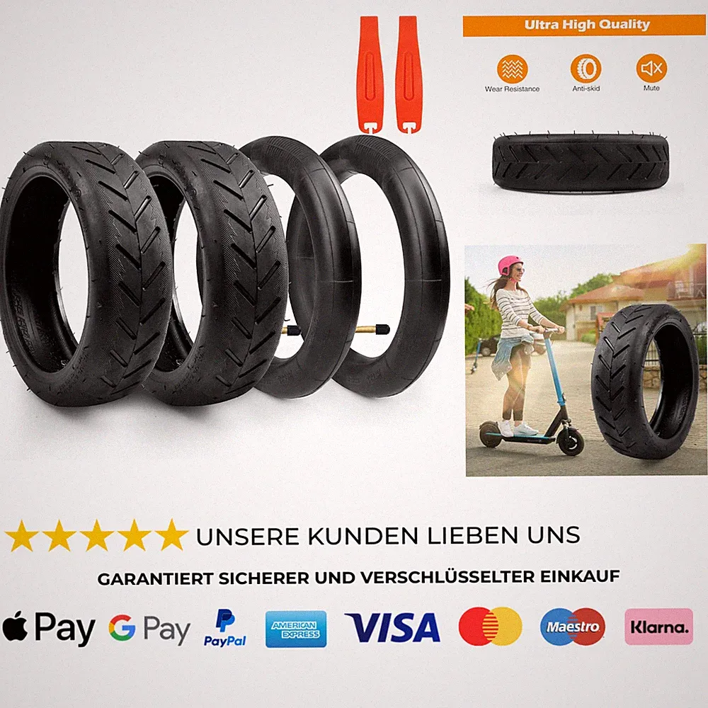 2x E Scooter Reifen Set mit Schlauch 8 1/2 x2, Abriebfest & Rutschfest 8,5 Zoll
