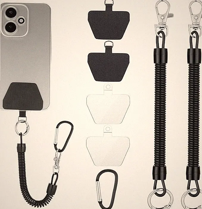 2x Handy Sicherung mit Spiralkabel – Diebstahlschutz Lanyard mit Karabiner, univ