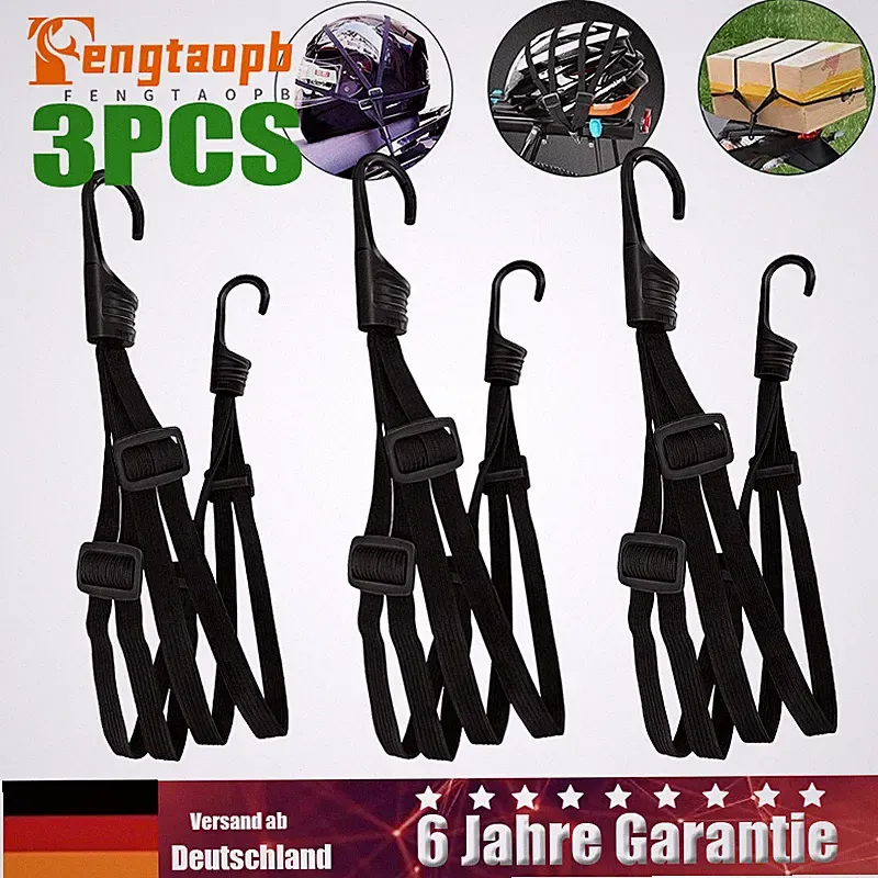 3X Gepäckspanner Gepäckträge mit Haken Spanngurt Fahrrad Spanngurte Gepäckspinne