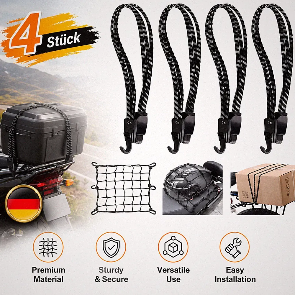 4 Stück Gepäckspanner 65 cm elastisch Gummispanngurt mit Haken für Fahrrad DE
