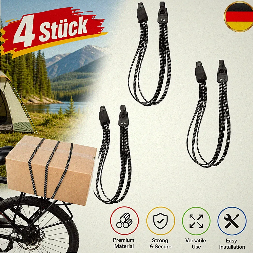4x Gepäckspanner 65 cm elastisch Gummispanngurt mit Haken Gepäckträger Anhänger