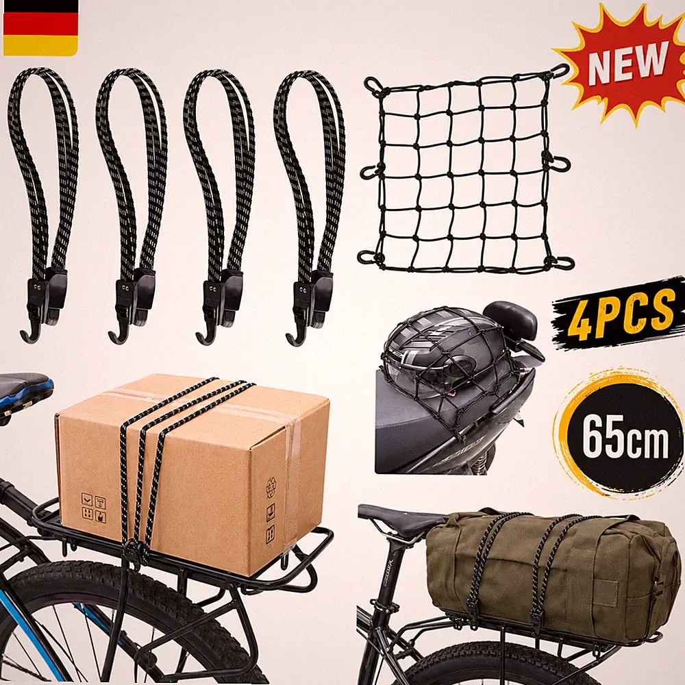 4x Gepäckspanner elastisch mit Haken 65 cm Nylon Gummi Fahrrad Motorrad Anhänger
