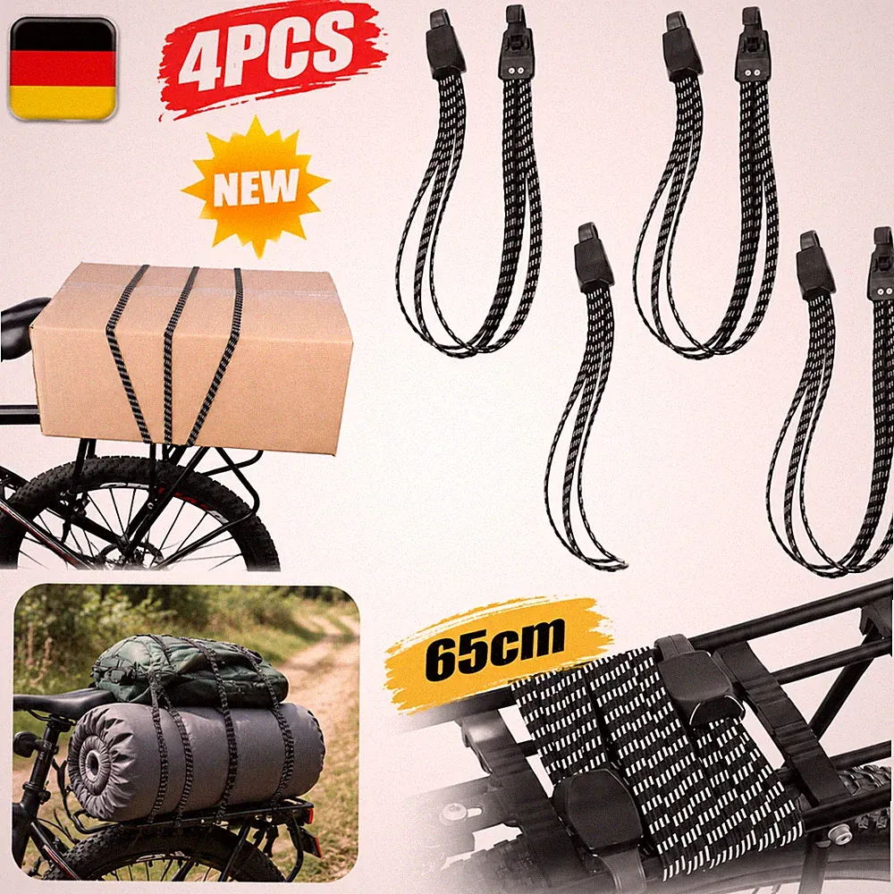 4x Gepäckspanner mit Haken Spanngurt Fahrrad Motorrad Spanngurte Gepäckträger