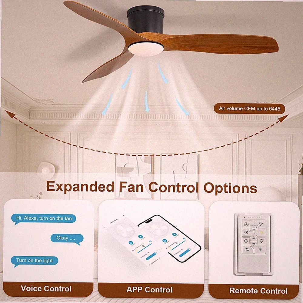 52-Zoll Deckenventilator,dimmbare LED, 6 Stufen, App-, Sprach- und Fernsteuerung