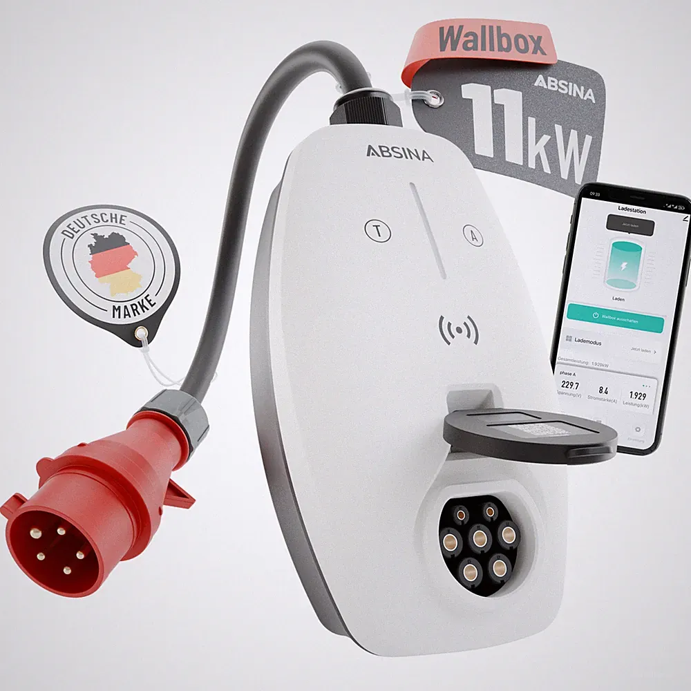 ABSINA Mobile Wallbox 11kW mit App Steuerung - 16A Ladekabel Typ 2 - CEE Stecker