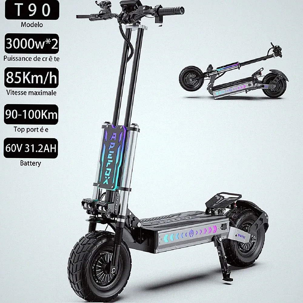 APEFOX T90 Elektroroller 6000W 60V/31,2AH 13'' E-Scooter 85KM/H E-Roller 100KM