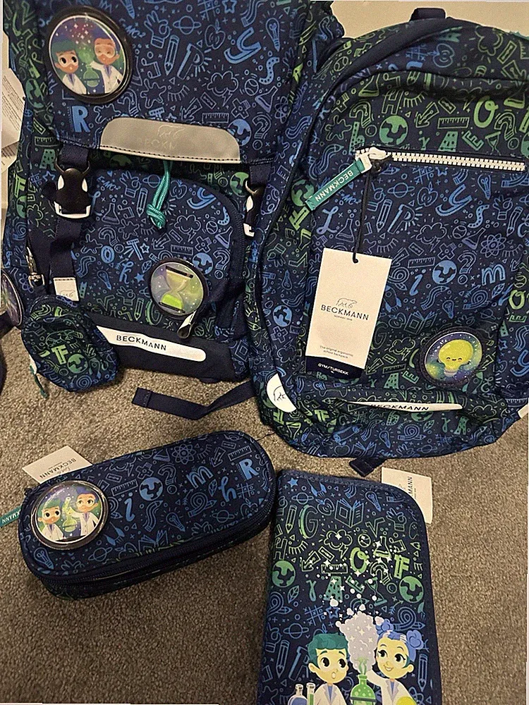 Beckmann Schulranzen Set Jungen Blau mit Regenschutz und Federmäppchen 4-teilig