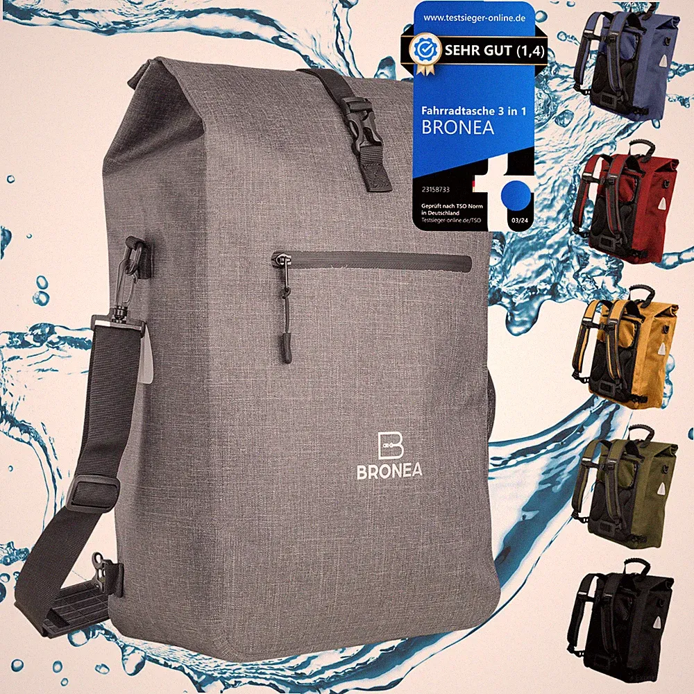 BRONEA® 3in1 Fahrradtasche Wasserdicht PVC-FREI 28L Gepäckträgertasche Rucksack