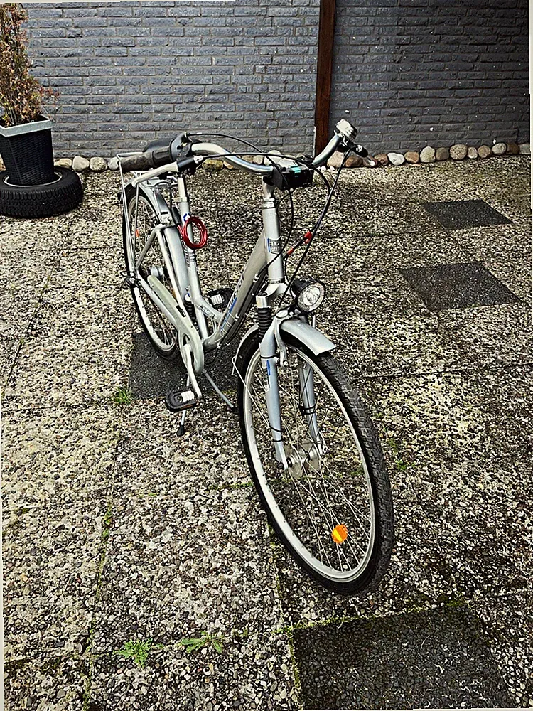 City Bike Tiefeinsteiger Silber Aluminium mit Licht, Gepäckträger, Ständer