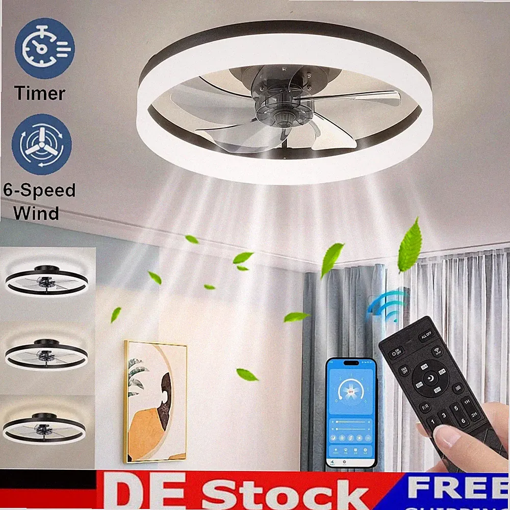Deckenventilator mit Beleuchtung Fernbedienung LED Deckenlampe Schlafzimmer 50cm