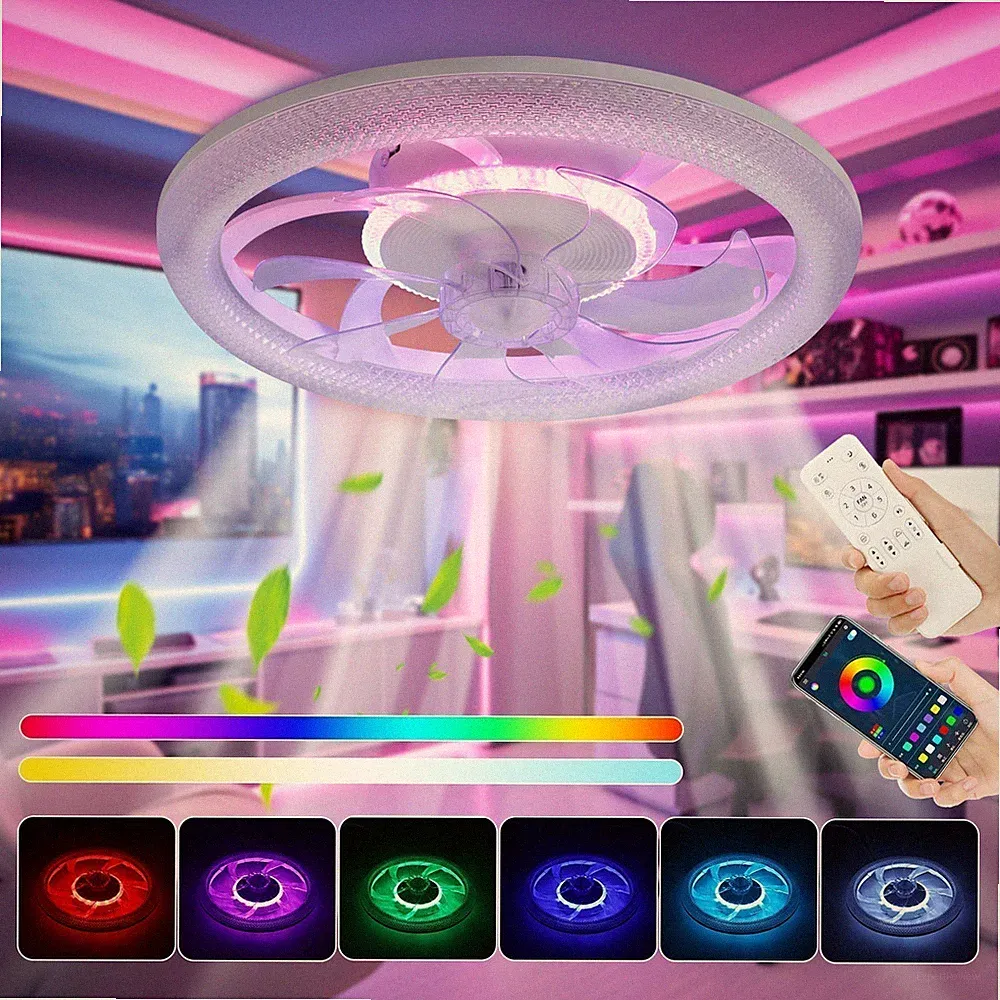 Dimmbar RGB LED Ventilator Deckenlampe Leiser Deckenventilator Bluetooth NEU