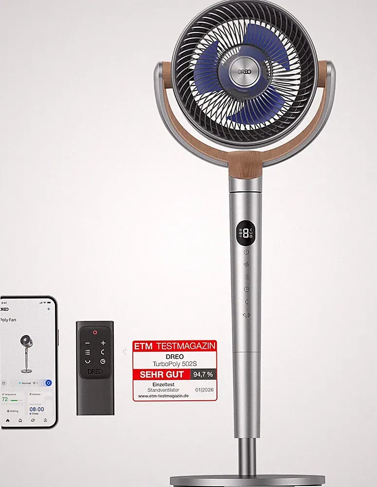 DREO Smart Standventilator, 120°+120° Oszillierend Ventilator Mit Wi-Fi/Sprachst