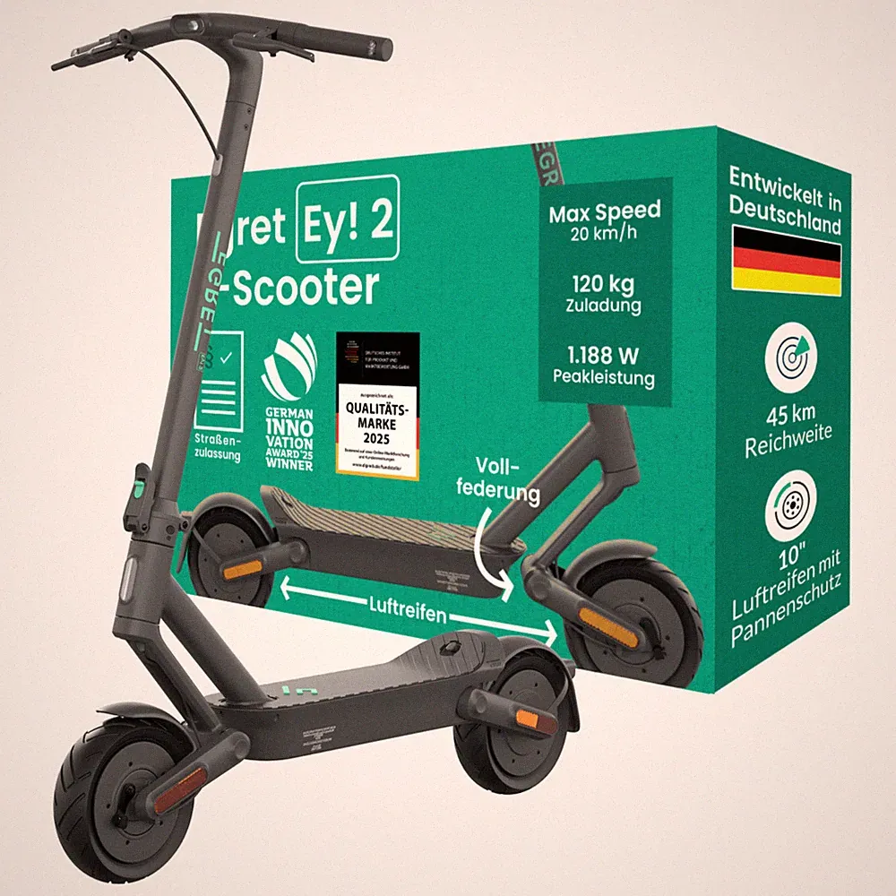 E Scooter + Straßenzulassung | Blinker | 10 Zoll | 45 km | E Roller Ey! 2