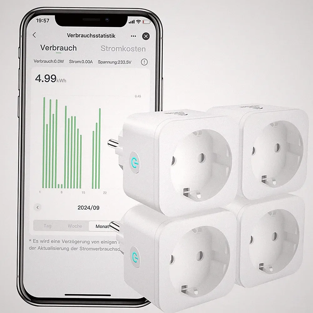EIGHTREE Smart WLAN Steckdose 16A WLAN-Steckdose mit Strommessung 4er Pack weiß
