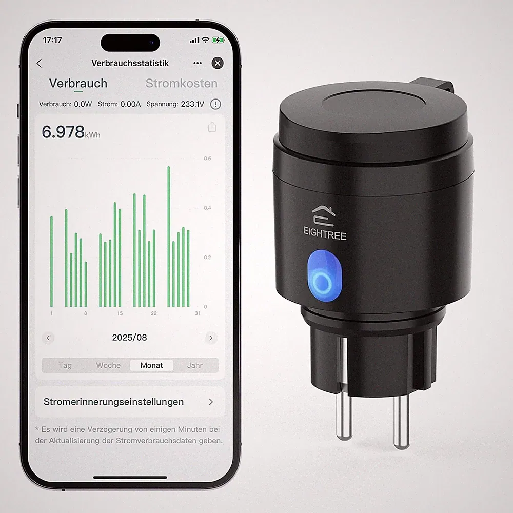 EIGHTREE Steckdose WLAN Outdoor mit Strommessung IP44 Zeitschaltuhr Schwarz