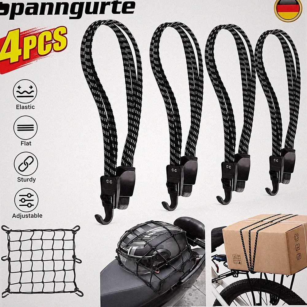 Elastische Gepäckspanner Spanngurt 4 Stück 65cm mit Haken für Gepäckträger DE