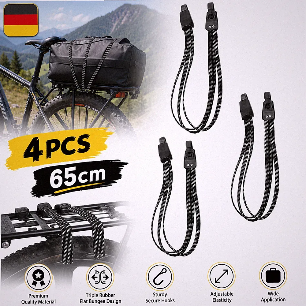 Expander 4x Gepäckspanner elastisch mit Haken 65 cm für Gepäckträger Fahrrad