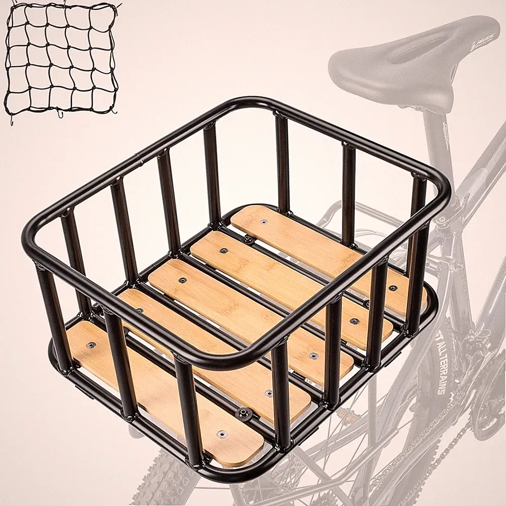 Fahrradkorb Hinten Gepäckträgerkorb Holz-Fahrradkorb mit Netz