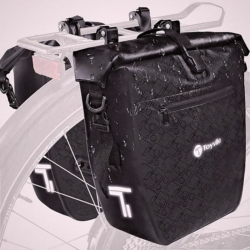 Fahrradtaschen Gepäckträger 48L Wasserdicht mit Reflektoren 2er Set Schultergurt
