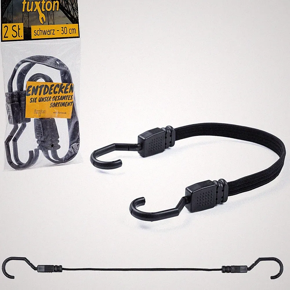 Gepäckspanner flach mit Haken 30/60/80/100cm 2/4 Stk schwarz Spanngummi fuxton