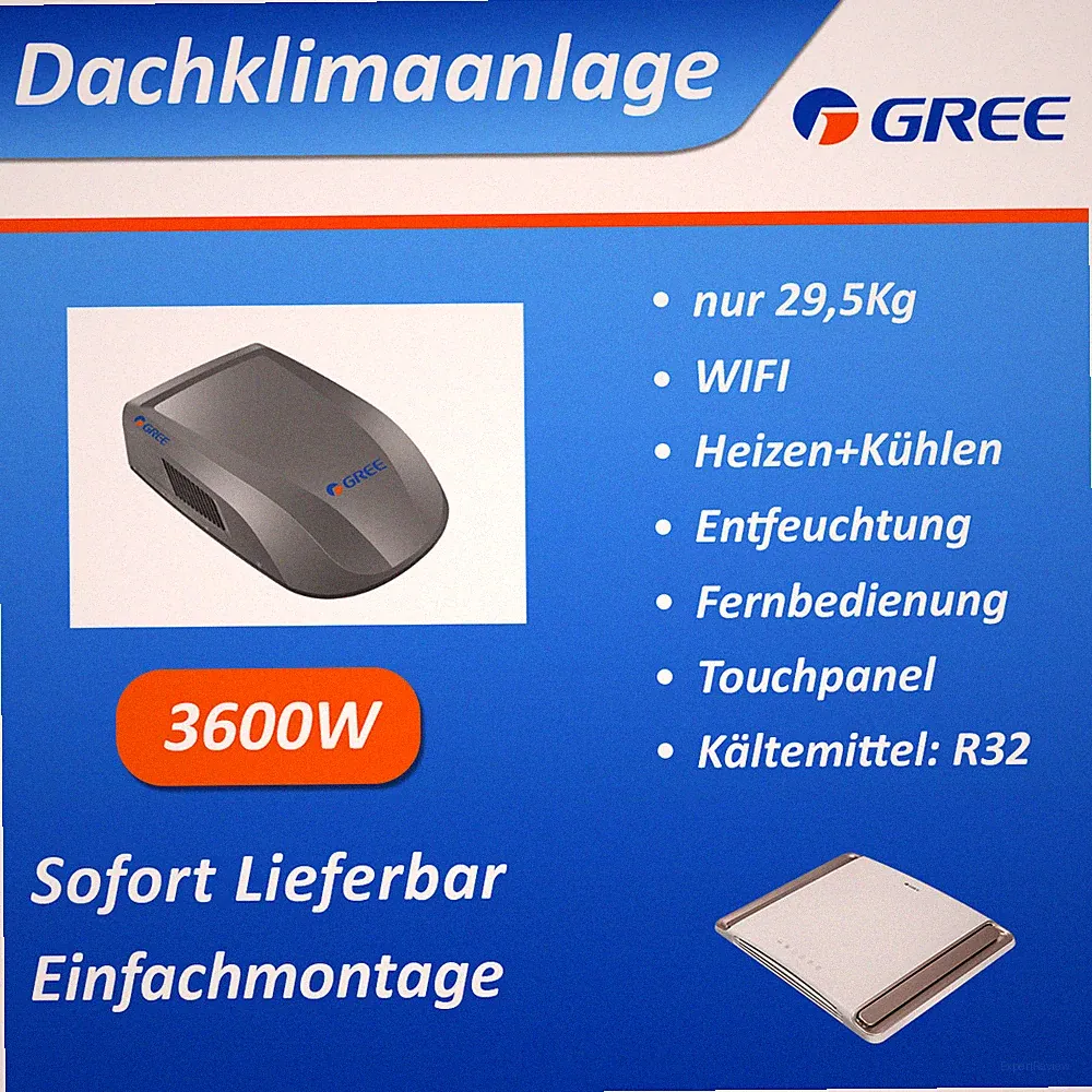 GREE 220-240V Inverter Dachklimaanlage 3600W Anthrazit für Wohnmobil mit WIFI