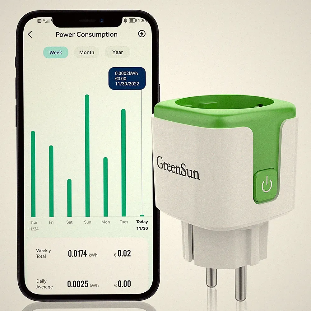 GreenSun Stromzähler für Steckdose Wlan Smart Steckdose mit Strommessung 2,4 GHz