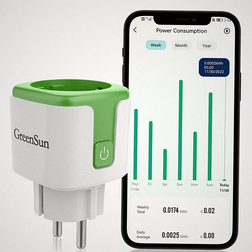 GreenSun Stromzähler für Steckdose Wlan Smart Steckdose mit Strommessung 3680W