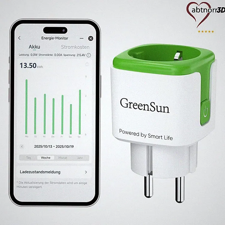 GreenSun WLAN Steckdose mit Stromzähler für Haushaltsgeräte, Weiß, 1PC, 2,4 GHz