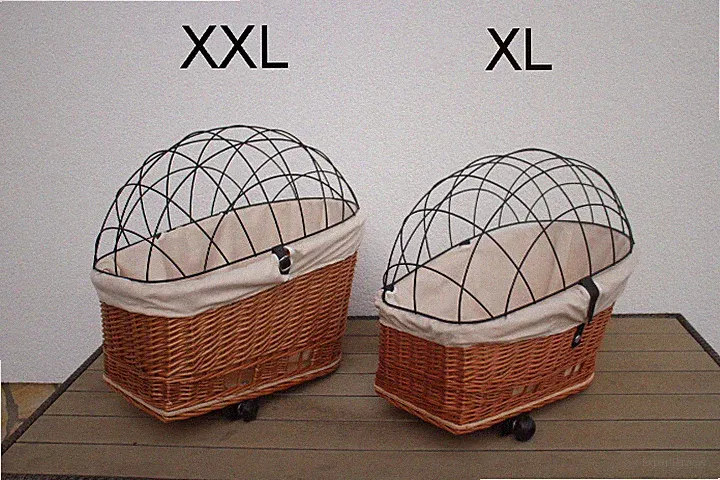Hundefahrradkorb Gepäckträger mit Stoffbezug und Gitter XL oder XXL Weidenkorb