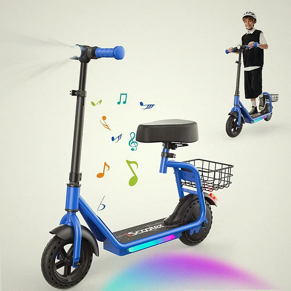 iK7 8,5 Zoll Elektroroller für Kinder 250W 2in1 E-Scooter mit Sitz & Korb 20km/h