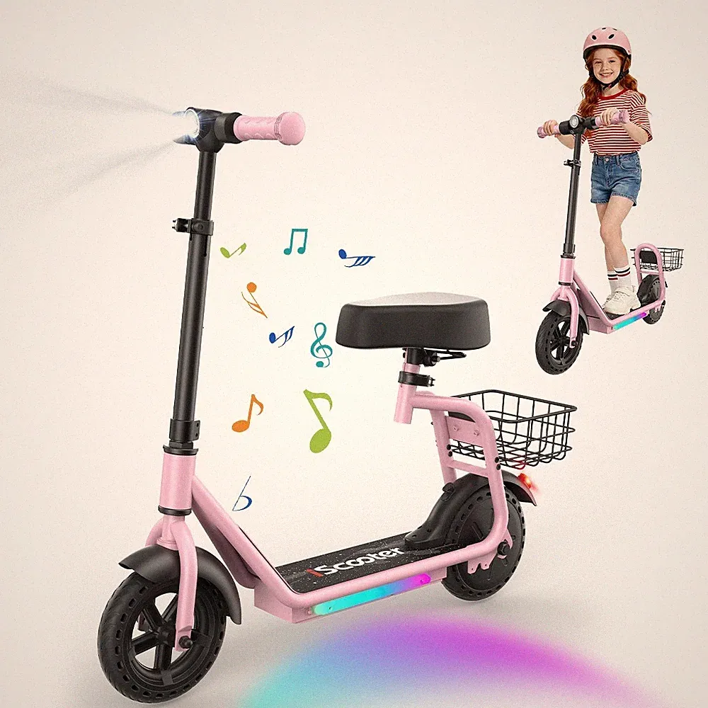 iK7 Elektroroller 2in1 250W 20km/h Kinder E-Scooter mit abnehmbarem Sitz & Korb