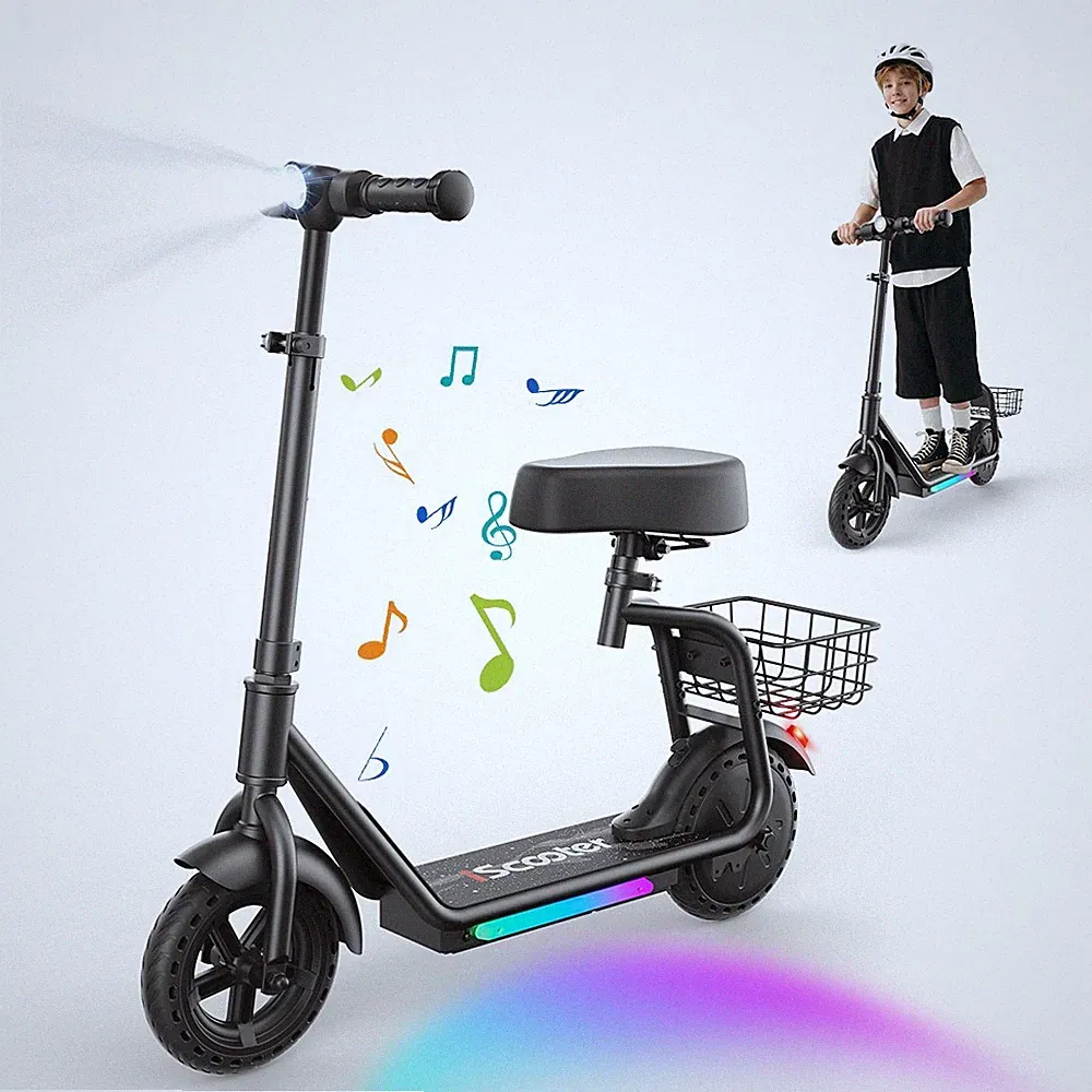 iScooter iK7 Elektroroller mit Sitz Korb Kinderroller 250W 20km/h E-Scooter 2in1