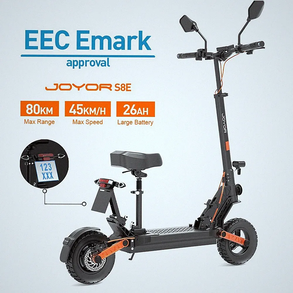 JOYOR S8-E 26Ah 8OOVV Faltbarer 10-Zoll Off-Road-Reifen mit Sitz E-Scooter