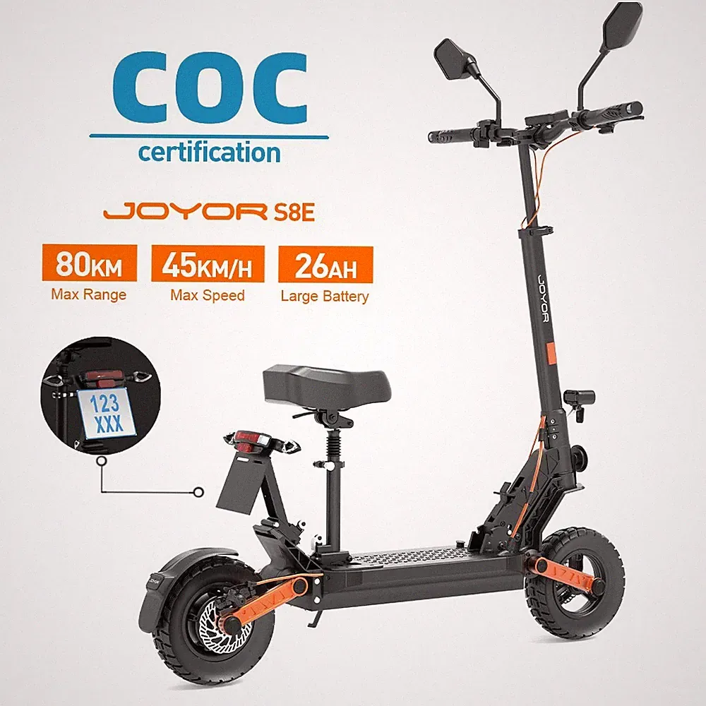 JOYOR S8-E Elektroroller 10" Verstellbarer Sitz 800W 26AH E-Scooter Faltbarer