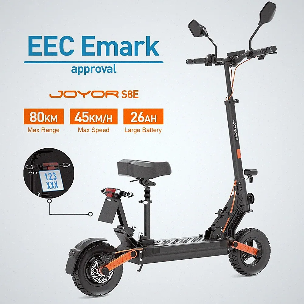JOYOR S8-E Elektroroller 10" Verstellbarer Sitz 800W 26AH Faltbarer E-Scooter