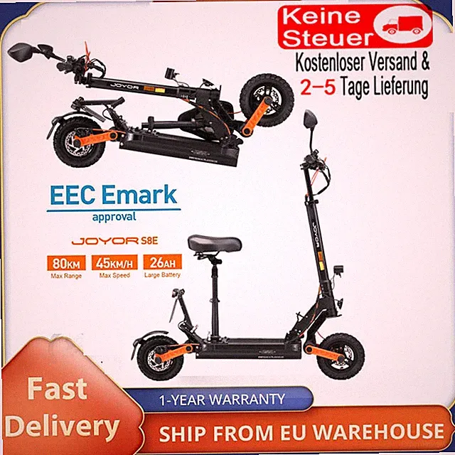 JOYOR S8-E Elektroroller 10" Verstellbarer Sitz 800W 26AH Faltbarer E-Scooter EU