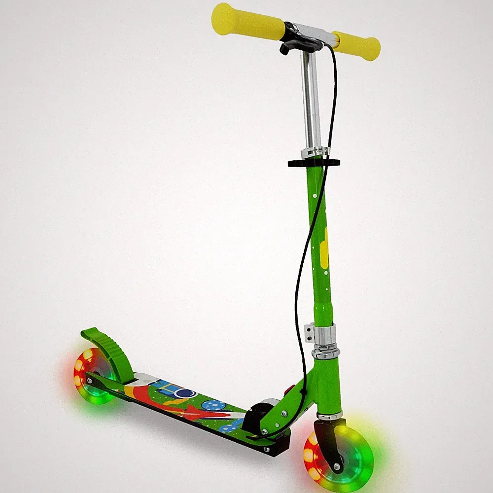 Klappbarer Kinder Scooter Velotouro Kinderroller mit LED Rädern, Grün-Gelb-Ro...
