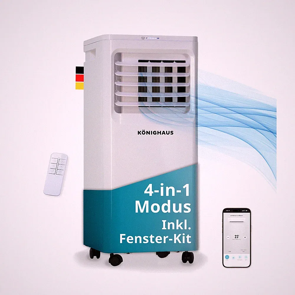 Könighaus Smarte Mobile Klimaanlage | Schnell & effizient | 9000 BTU | 24h Timer