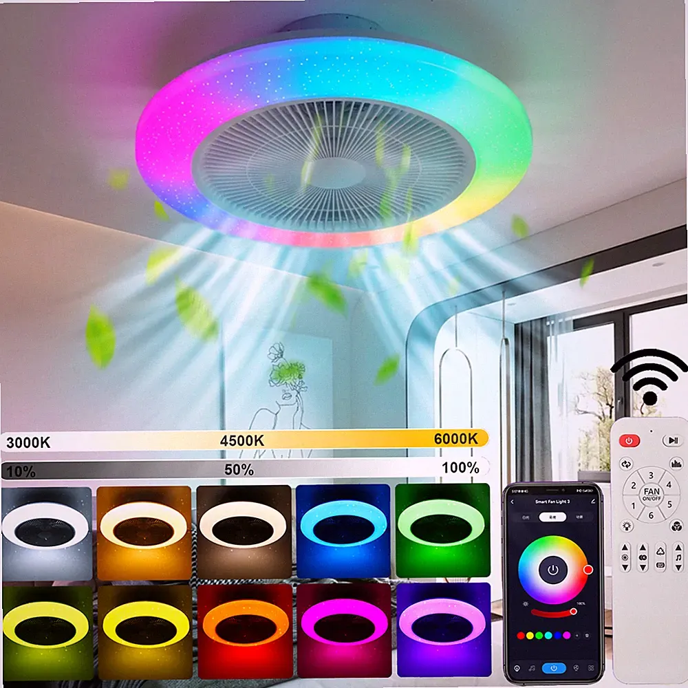 LED Deckenventilator Deckenlicht mit Fernbedienung App Dimmbar RGB Schlafzimmer