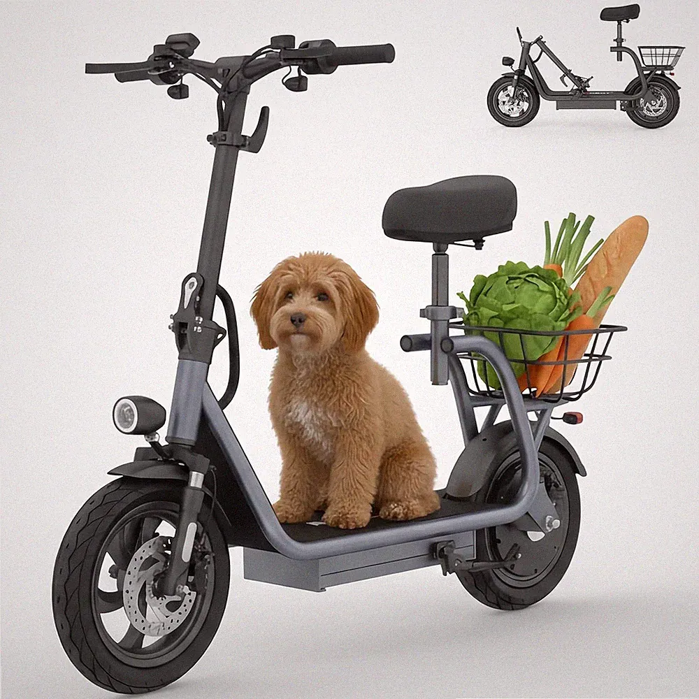 M5 Pro 12 Zoll E-Scooter 1200W 10,4Ah Elektroroller mit Korb & Sitz 32 km/h Grau