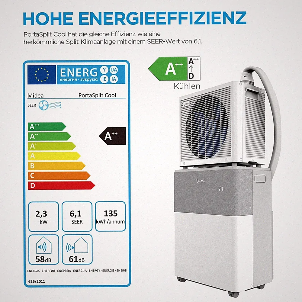 MIDEA Porta Split Cool Mobile Split-Klimaanlage ohne Installation 2,35KW A++