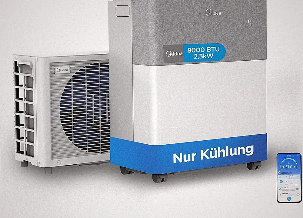 Midea PortaSplit Mobile Split-Klimaanlage Pfirsich 8000 BTU 2,3 kW Sommer Neu
