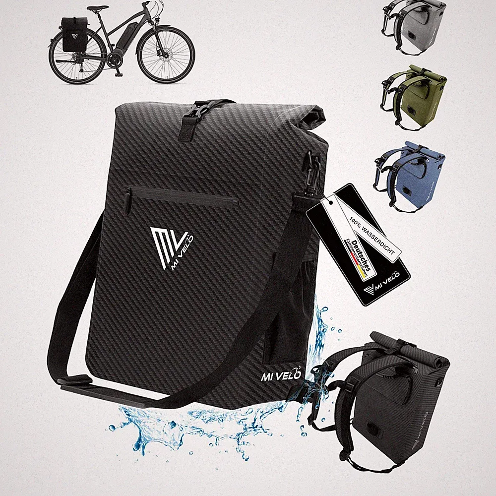 MIVELO Fahrradtasche Rucksack 3 in1 Gepäckträgertasche wasserdicht 25L carbon