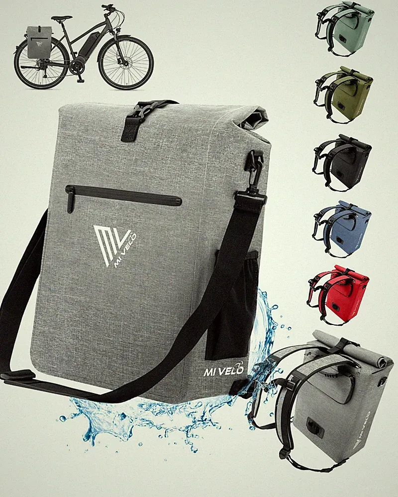 MIVELO Fahrradtasche Rucksack 3 in1 Gepäckträgertasche wasserdicht 25L grau