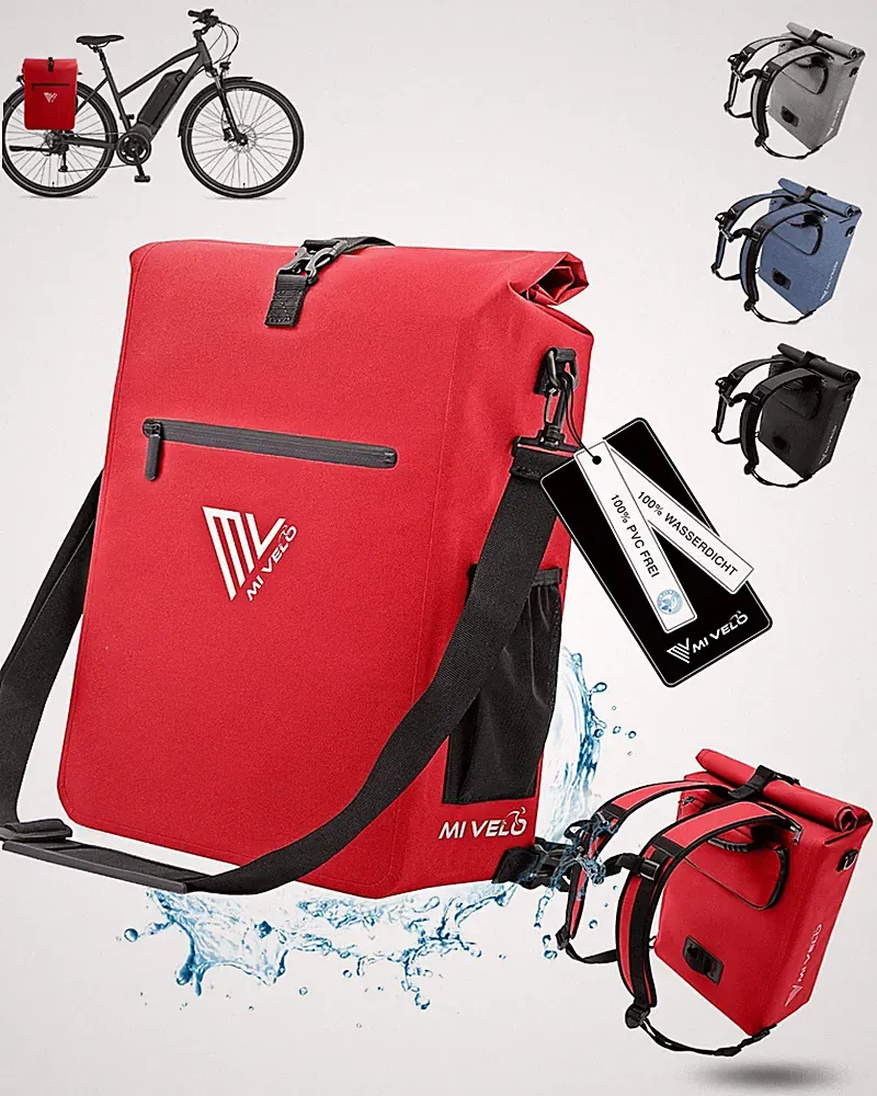 MIVELO Fahrradtasche Rucksack 3 in1 Gepäckträgertasche wasserdicht 25L rot